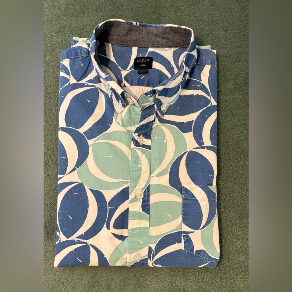 J. Crew Men's Blue and Green Patterned Shirt, Size: XL (5366)